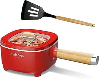 Audecook Electric Frying Pan with Steamer, Upgraded Ceramic Nonstick Frying Pan, Electric Ramen Pan for Steak, Eggs, Fried Rice (C (Red / 2L Without Steam Cage))