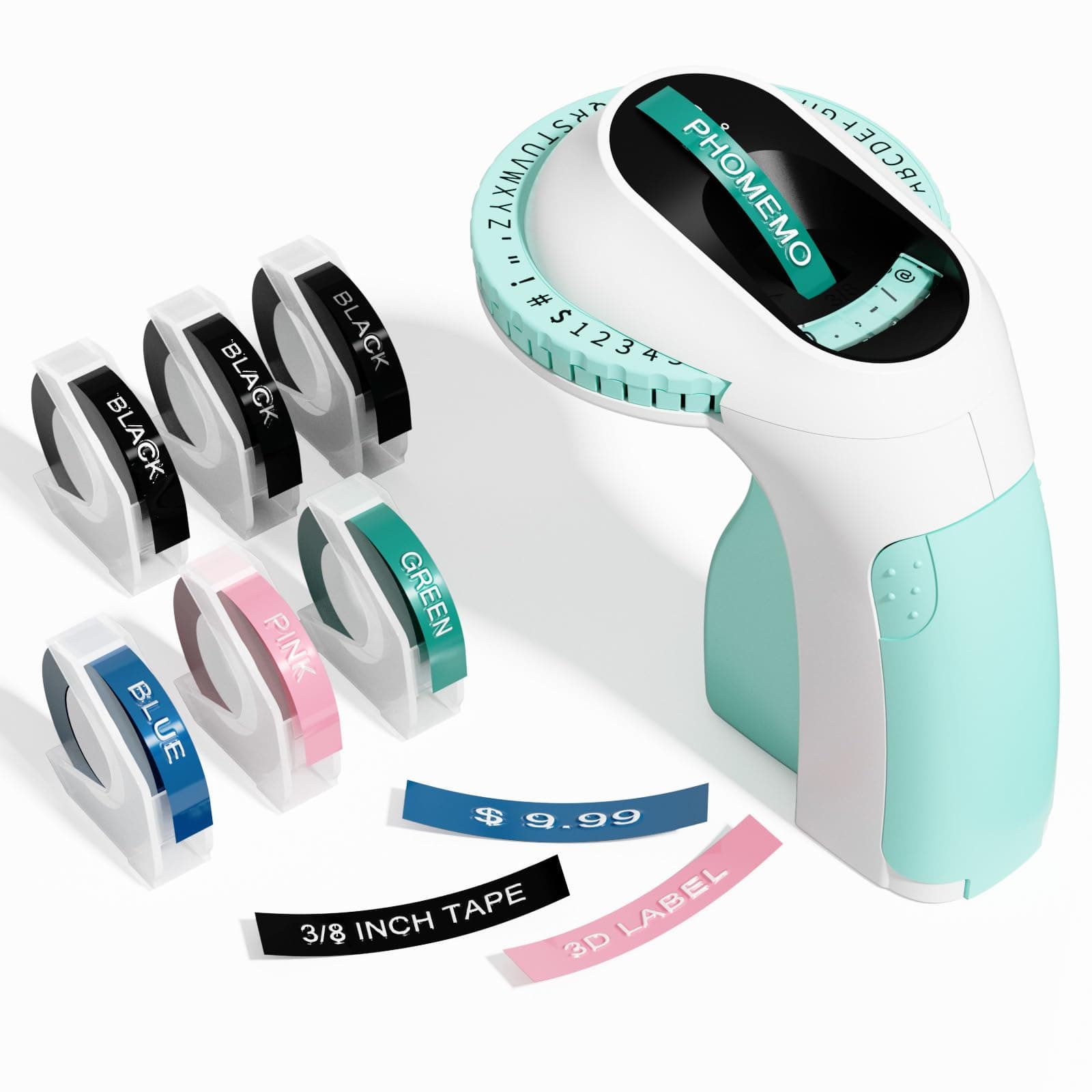 Phomemo Embossing Label Maker Machine with Tapes, Portable Retro Embossed Label Maker Writer, Mini Embosser Label Maker with 6 Rolls Embossing Label Tapes for Home,Office DIY and Crafting -Green