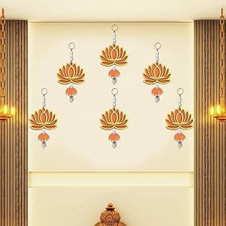 Lotus Orange Jhumka Wall Decor Hanging Set of 6 - Diwali Showpiece Gift Home Temple Pooja Festival Wedding Marriage Stage Decoration