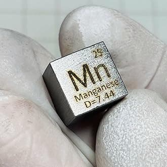 1 Piece 10mm Pure Manganese Metal Cube, 99.7% High Purity Carved Mn, for Periodic Table Element Specimens Collection Hobby, Classroom Demo, Science Demonstration and Lab Experiments Project