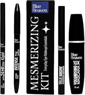 Mesmerising Eye Kit Combo Pack of 4 | Kajal, Mascara, Eyeliner & Brow Definer |Long lasting, Smudge proof & Waterproof, Matte Finish for naturally fuller look, 0.6gm+9ml