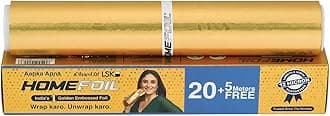 - 25 Meters Golden Embossed Converted Aluminium Foil | 12 Micron Thickness | Keeps Food Fresh Always | Perfect for Food Wrapping, Packing, Storing and Serving (Pack of 1)