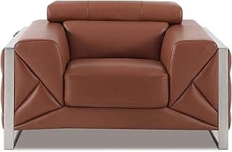 BlackJack Furniture Gianni Top Grain Italian Leather Chair with 9-Position Adjustable Headrests, Contemporary Geometric Pattern, Chrome Hardware & Durable Hardwood Frame, Bursnt Sienna