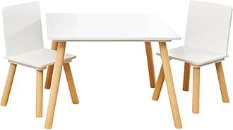 Liberty House Toys Wooden Table and Two Chair Set for Children, Engineered Wood, White and Pine, H44 x W60 x D60cm