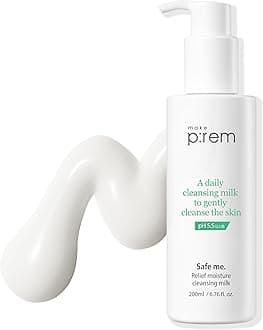 make prem Make Prem Safe Me Relief Moisture Cleansing Milk 6.8 fl oz (200 ml) | Makeup Remover, Moisturizing, Pore Care, Weakly Acidic, For Sensitive Skin, Cleansing Milk, Korean Cosmetics