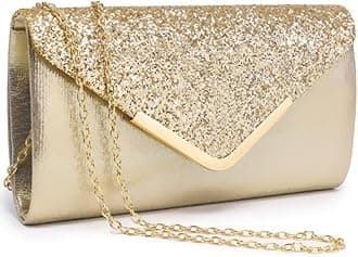 Women Evening Bags Formal Clutch Purses for Wedding Party Prom Handbags with Shoulder Strap and Glitter Flap