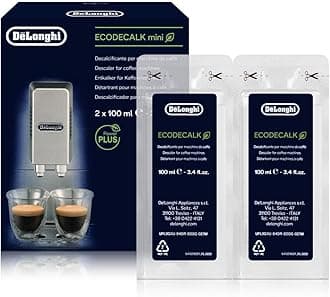 De'Longhi EcoDecalk Descaler, 2 x 100ml - Eco-Friendly Limescale Remover for Coffee Makers, Natural Lactic Acid, Extends Machine Life, Maintains Coffee Flavor, More Effective than Citric Acid DLSC200