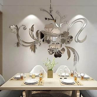 Wall Stickers Flower Mirror - 3D Wall Art for Living Room Family Wall Decals Mirror Wall Sticker Home Decorations for Office Sofa Bedroom Wall Mirror Stickers Home Decor (Silvery XS:15 * 23 inch)