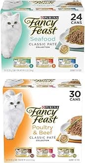 Purina Fancy Feast Grain Free Pate Wet Cat Food Variety Pack, Seafood Classic Pate and Poultry & Beef Collection