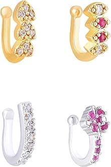 Yellow Chimes Nose Pin for Women Gold-Plated White and Pink AD Studded Nose Pins for Women and Girls…