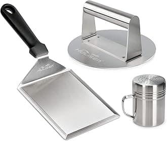 HULISEN Smashed Burger Kit, Stainless Steel Burger Press, Grill Spatula and Spice Dredge Shaker - Burger Smasher Griddle Accessories Kit for Flat Top Griddle Grill Cooking, Gift Package
