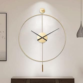 YISITEONE Classical Large Decorative Wall Clock with Pendulum, Modern Non-Ticking Silent Metal Wall Clocks for Living Room, Bedroom, Study, Office, 23.6" (Gold)