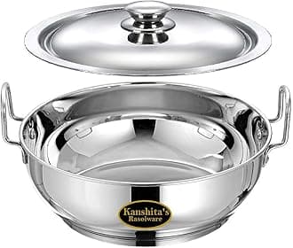Kanshita'S Rasoiware Heavy Gauge Stainless Steel Induction Bottom/Gas Stove Friendly Kadai With Lid- 2.5 Litre, Silver