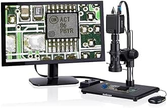 AmScope H800 Series Zoom Digital Inspection Monocular Stereo Microscope 0.7X-5X Magnification on Pillar Stand with 4K HDMI Camera and 96-LED Ring Light
