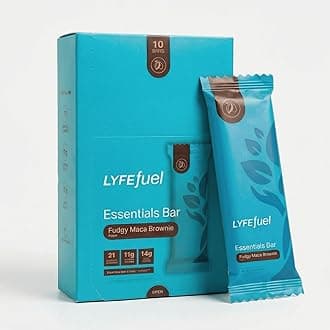 Meal Replacement Bar by LyfeFuel - Vegan Protein Bar Packed with Organic Superfoods, Fiber & 21 Essential Nutrients from 100% Plant Based Whole Foods (Fudgy Brownie - Box of 10) Gluten Free, Paleo