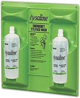 Honeywell Home-32-000462 32 oz. (946 ml) Double Bottle Sterile Saline Eye Wash Wall Station (Trilingual, Includes 2 Full Bottles) - Green/Clear