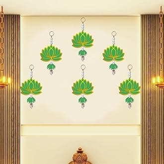 GIFT JAIPUR Lotus Green Jhumka Wall Decor Hanging Set of 6 - Diwali Showpiece Gift Home Temple Pooja Festival Wedding Marriage Stage Decoration