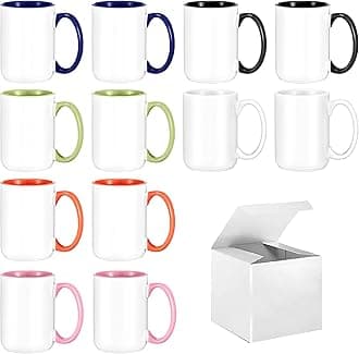 TANGLONG Sublimation Mugs 15 oz Set of 12 Sublimation Blank with Box Bulk Coffee Mugs Coffee Cups Tazas Para Sublimar 6 Assorted Colors