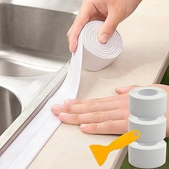 White Waterproof Self Adhesive Sealant Tape for Kitchen Sink, Bathroom Sealant Strip, Bathtub, Shower Seal, and Edging Strip - 3 Rolls (3.2 m/Rolls, Total 9.6m) with Sealing Tool
