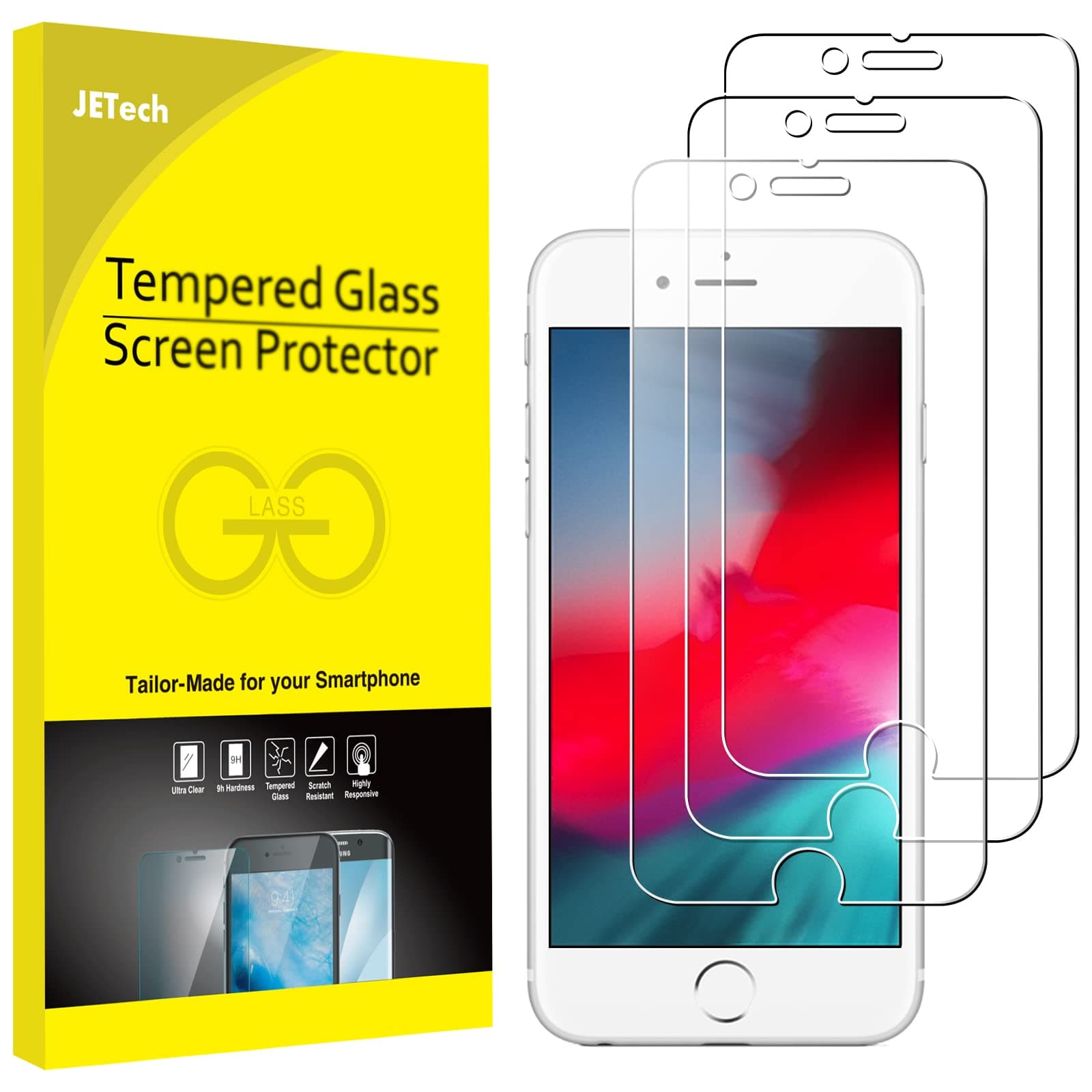 JETech 3-Pack Screen Protector for iPhone SE 3/2 (2022/2020 Edition), iPhone 8/7/6s/6, Tempered Glass Film, 4.7-Inch