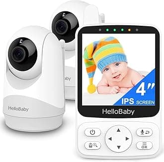 HelloBaby Baby Monitor with 2 Cameras Remote PTZ,4" IPS Screen,29H Battery,1000ft Range,No WiFi Secure Connection, Night Vision, VOX Audio & 8 Lullabies for Newborns, Nurseries & Travel