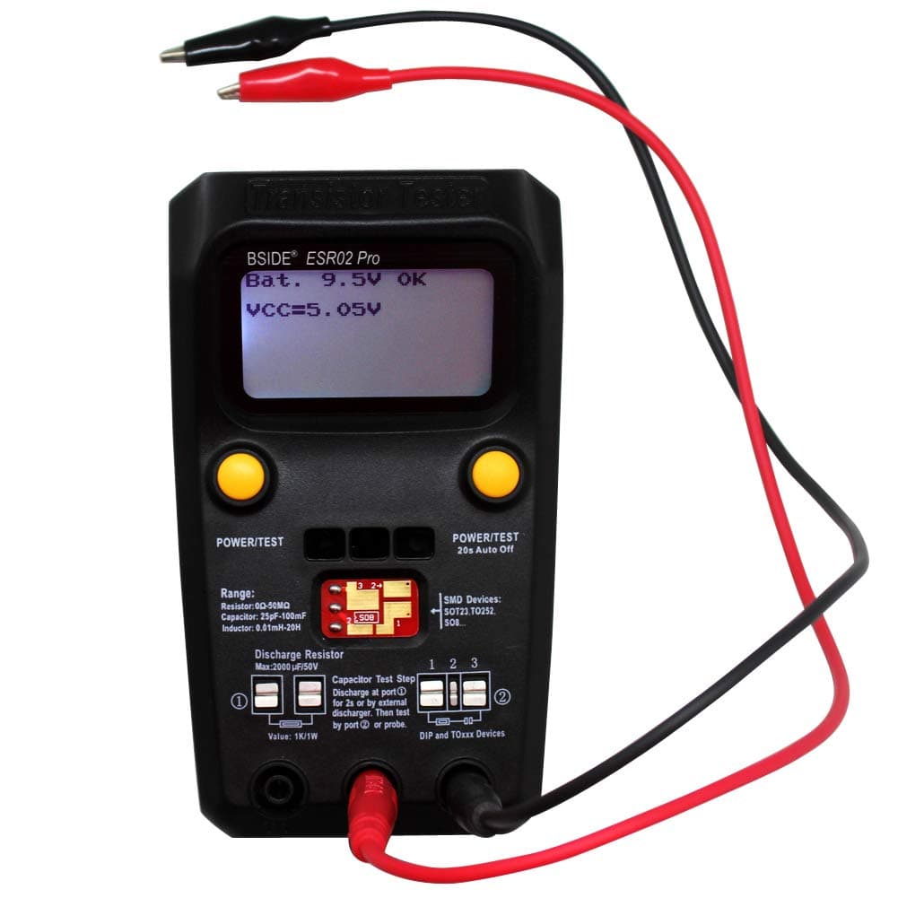 BSIDE ESR02 PRO Digital Transistor SMD Components Tester Diode Triode Capacitance Inductance Multimeter ESR Meter with Test Leads Black