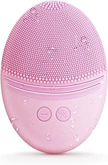 EZBASICS Sonic Facial Cleansing Brush Made with Ultra Hygienic Soft Silicone, Waterproof Sonic Vibrating Face Brush for Deep Cleansing, Gentle Exfoliating and Massaging, Inductive Charging Pink