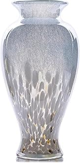 11.8" Tall Blue and White Glass Vase Beautiful Hand Blown Glass Vase Modern Art Home Decor, Wide Mouth Colorful Vases for Mantle Dining Table Centerpiece, Entryway Living Room Wedding Decoration