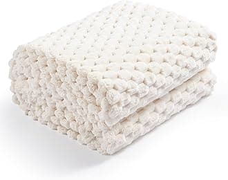 Excervent Flannel Fleece Throw Blanket (60x80 inches), Hexagon Jacquard Decorative Fuzzy Blankets for Household, Camping, and Travel, Super Soft Cozy, Suitable for All Seasons, Ivory