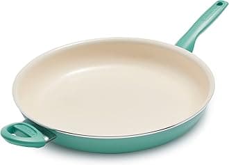 Rio Healthy Ceramic Nonstick 13.5" Frying Pan Skillet with Helper Handle, PFAS-Free, Dishwasher Safe, Turquoise