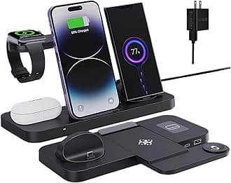 6-in-1 Fast Wireless Charging Station for iPhone 16/15/14/13, Apple Watch Ultra/9/8, AirPods Pro,18W Qi-Certified (with QC3.0 Adapter) (BLACK-B21)