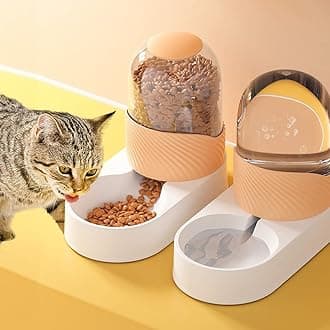 – NeoStyle Automatic Dog Cat Feeder and Water Dispenser, 3.8L Large Capacity Dog Water Dispenser Dog Food Dispenser Set for Small, Medium and Large Pets (orange, food feeder+water dispenser)