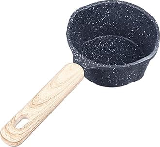 BROLEO Saucepan, Compact Nonstick Sauce Pan with Pour Spouts, Wooden Handle, Aluminum ConstructionStone Coating Milk Pot for Pouring Oil Milk Heating Frying (Black)