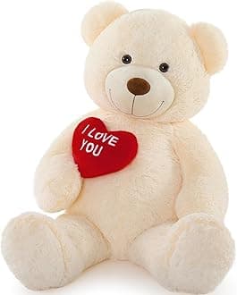 MaoGoLan Big Teddy Bear Stuffed Animal, Soft and Cuddly Giant White Teddy Bear Plush with I Love You Red Heart,Valentines Gift for Kids,Girlfriend,Boyfriend,Lover,36 inches
