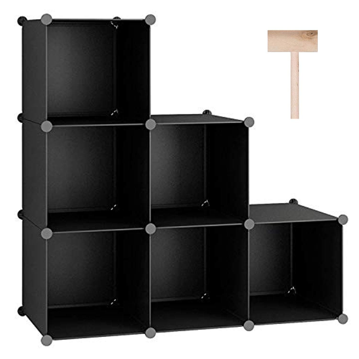 C&AHOME 6-Cube Storage Organizer, Stackable Storage Cubes Shelves, Portable Bookshelf, Plastic Clothing Storage Closet Organizer, DIY Modular Shelving Units for Wardrobe, Home, Black