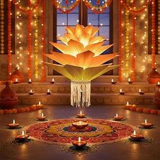 ALILA Multicolour Lotus Hanging Lantern Kandil for Balcony Lamp Shade Jhumar Home Living Room Diwali Xmas Christmas Decor Decoration, (Self Assembly - DIY: DO IT Yourself)