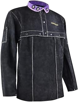 ONETIANLeather Welding Jacket - Premium Cape Sleeve Coat with Enhanced Snap Buttons - Heavy-Duty Welding Gear in Black