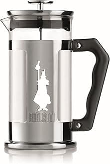 Bialetti Preziosa coffee press, French press filter for coffee or tea, stainless steel body and borosilicate glass container, dishwasher safe, 350 ml, for 3 cups