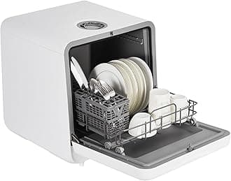 Portable Dishwasher Compact Dishwasher Countertop with Faucet & Manual Water Tank(5L) Modes Water Inlet, Compact with More Space Inside,6 Programs for RV & Apartments, No Hookup Needeed