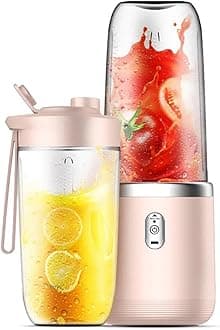 Portable Mixer for Shakes and Smoothies, Fruit Juicer USB Rechargeable with 6 Blades,Dual Cups Handheld Blenders for Sports Travel and Outdoors, Small Electric Mini Blender (Pink)