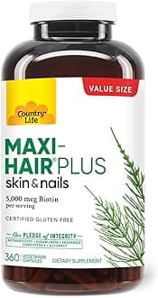 Country LifeMaxi-Hair Plus 5000 mcg Biotin, 360 Capsules, Certified Gluten Free, Certified Vegetarian