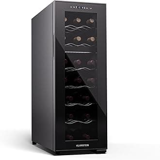 Klarstein Free-Standing Wine Cooler Drinks Fridge, Dual Zone Wine Fridges, Wine Prosecco and Beer Bottles, Wine Fridge with Glass Door, Indoor/Outdoor Bar Fridge and Wine Cooler, 18 Bottles