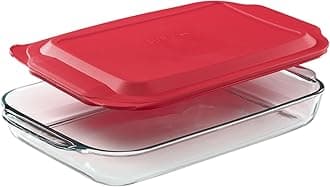 Basics 3 QT Glass Baking Dish With Plastic Lid, Casserole Dish, Glass Food Container, Oven, Freezer And Microwave Safe, Clear Container