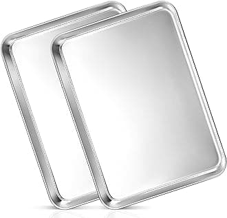 2Pcs Baking Sheet Pan Set, Joyfair Stainless Steel Cookie Sheets, Commercial Metal Pans Toaster Oven Tray Bakeware for Jelly Roll/Bread/Bacon, Heavy Gauge, Rust-free & Dishwasher Safe (19.6 Inch)
