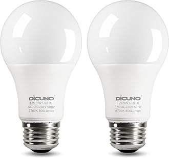 DiCUNO E27 Screw LED Bulb 9W, Warm White 2700K, 60 Watts Halogen Equivalent, Large Screw in Light Bulb, 806LM, Non-Dimmable, ES High CRI 90 Lightbulbs for Lamp, 2 Pcs