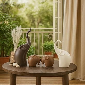 Xtore Home Décor Elephant Family Matte Finish Ceramic Figures - (Set of 4 Piece, Matte Brown)