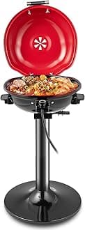 HAPPYGRILL Electric Grill Outdoor, 1600W Barbecue 15-Serving for Indoor & Outdoor Use, Portable Stand BBQ Grill for Cooking Patio Kitchen Garden, Red