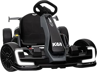 KerryYoo K61 Go Kart Electric Drift Kart with Length Adjustable Seat, 24V Outdoor Ride on Toy with 4 Speed Mode, Crazy Kart for Kids 6-12 Years Old, Fast 300W Motor, 8.5 MPH, Bluetooth - Gray