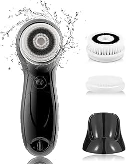 TOUCHBeauty Facial Cleansing Brush for Men, Face Cleansing Brush Electric with Stand, 3 Brush Heads, 2 Speeds, IPX5 Waterproof, Battery-Powered, Suitable for All Skin Types, AG-0759M