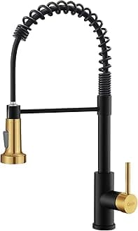 GIMILI Kitchen Faucet with Pull Down Sprayer Single Hole Stainless Steel Sink Faucet, Suitable for Farmhouses, RV, Laundry Room, Outdoor, and Campers. Llave para fregadero de cocina Black and Gold